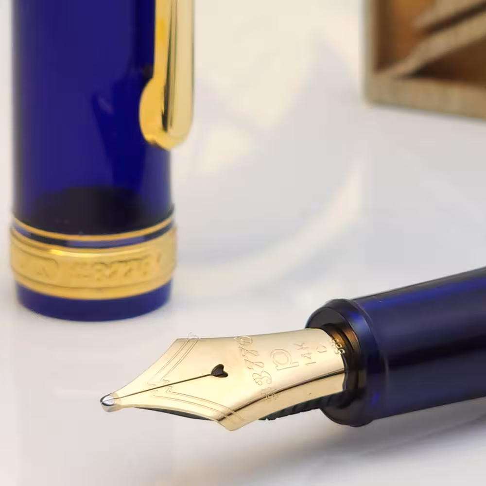 خودنویس پلاتینیوم سنتری آبی گیره طلا با سر قلم Platinum Century 3776 FP Chartres blue gold trim