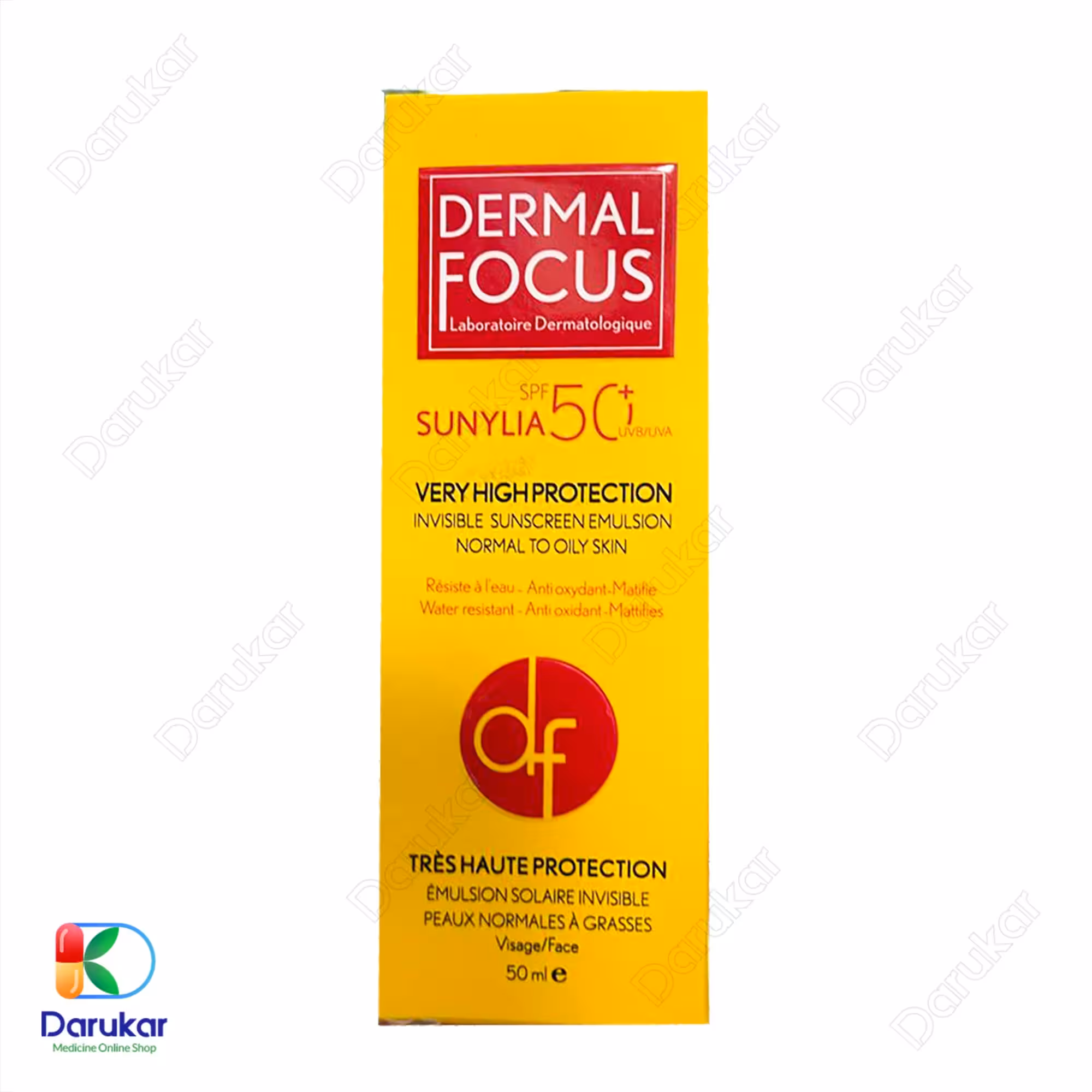 امولسیون ضد آفتاب درمال فوکوس پوست نرمال تا چرب SPF50