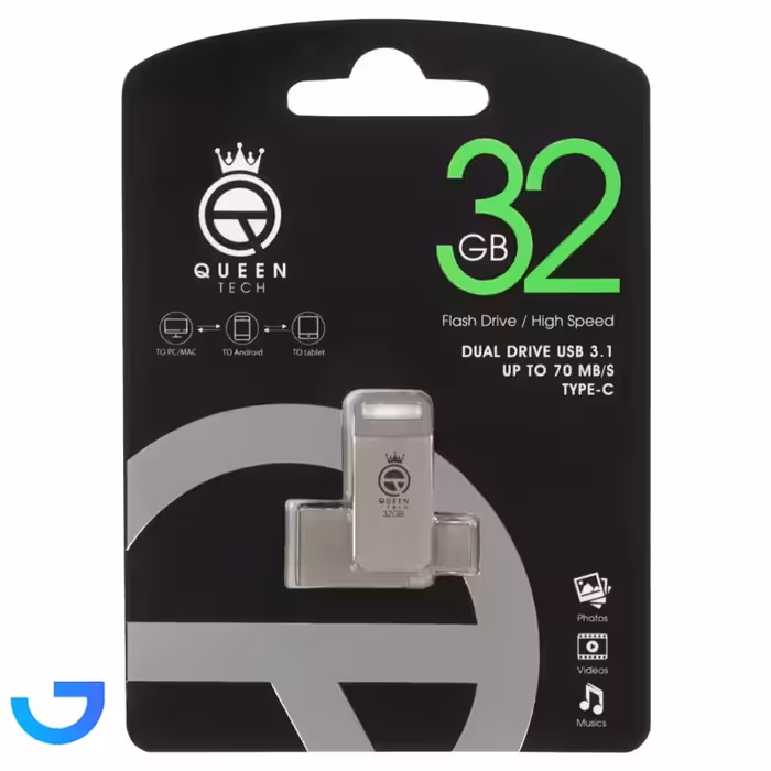 جزئیات ، قیمت و خرید فلش مموری کوئین مدل Queen Beta-C OTG USB3.1 Flash Memory - 32GB | فروشگاه آریا