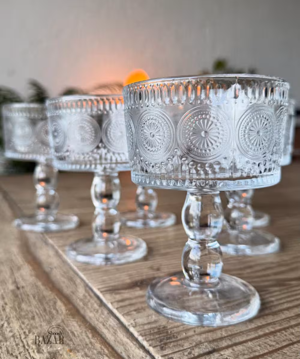 دسرخوری پایه دار گلدار بلور کد 11_1008