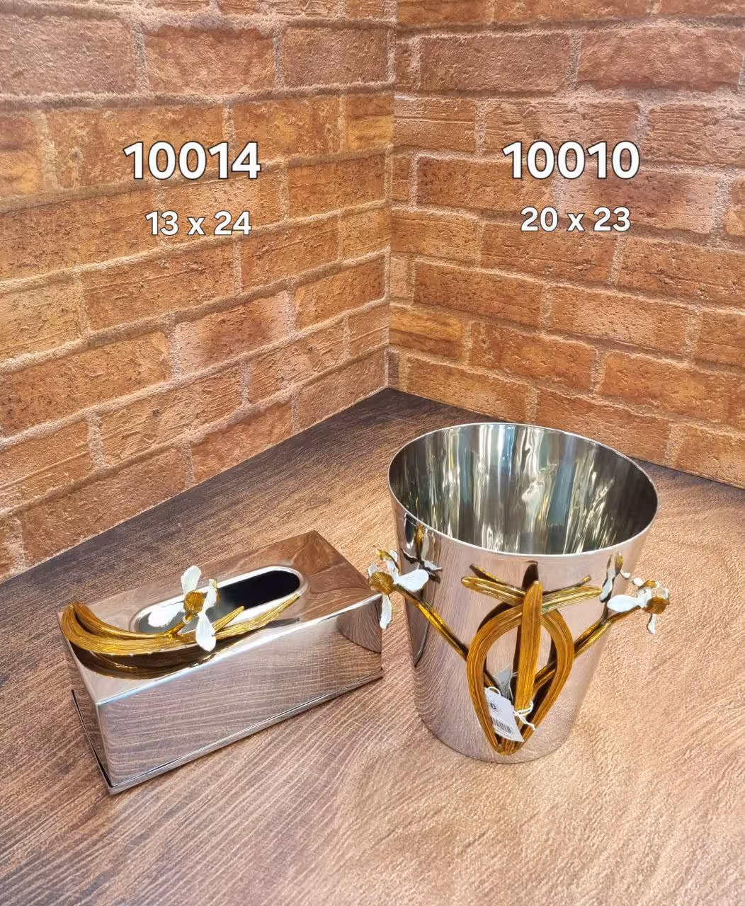 سطل و دستمال استیل برنجی زنبق10010