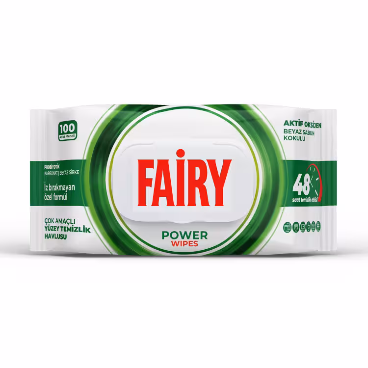 دستمال مرطوب چند منظوره سطوح فیری Fairy مدل Power Wipes ترکیه بسته 100 عددی