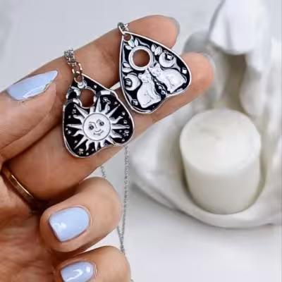 گردنبند جفتی خورشید و گربه زنجیر استیل