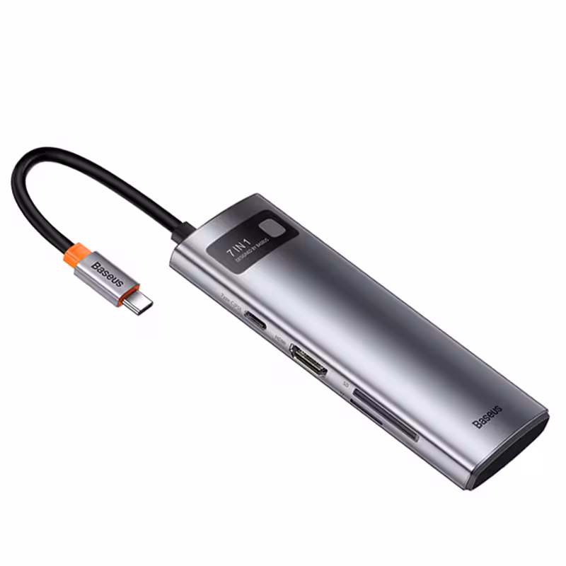 کارتخوان و هاب 7 پورت تایپ سی به USB 3.0/HDMI/Type-C PD باسئوس سری Metal Gleam مدل WKWG020113