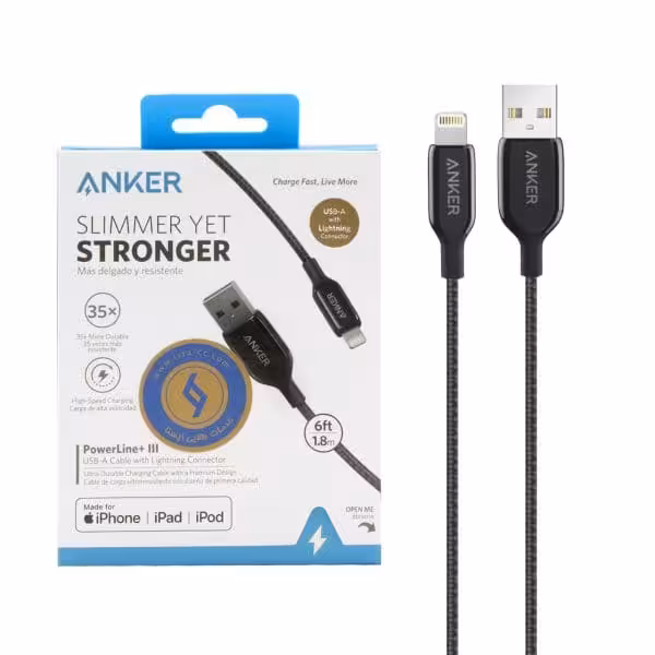 کابل شارژ 1.8 متری آیفون ANKER مدل PowerLine III A8823 – مشکی