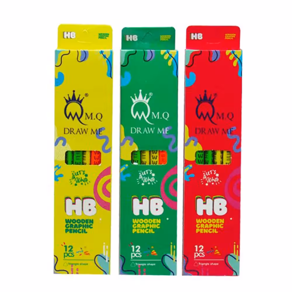 مداد مشکی سه گوش پاک کن دار بدنه پروانه ام کیو MQ کد H16 – بسته 12 عددی