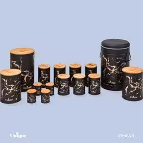 سرویس آشپزخانه 15 پارچه یونیک فانتزی مشکی ماربل درب بامبو un-8024