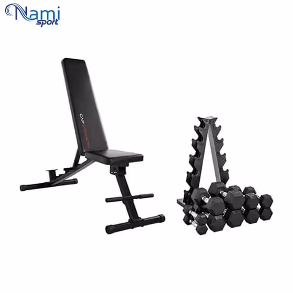 رک دمبل 2 طرفه و نیمکت مدرج HOME GYM