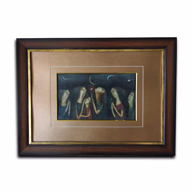 تابلو نقاشی طرح دختر و ماه | دنیای قاب