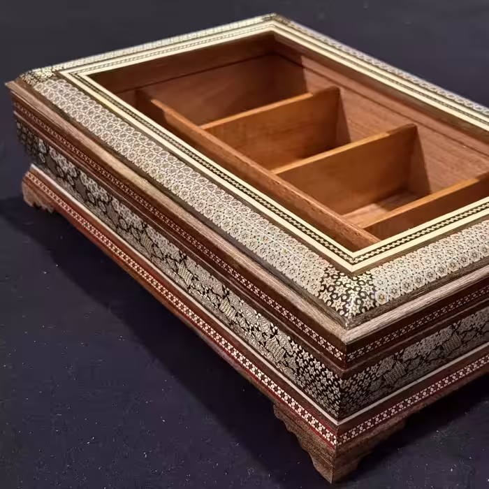 جعبه دمنوش پذیرایی خاتم کاری مدل توپی