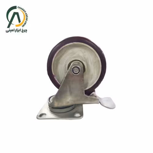 چرخ پلی آمید زرشکی گردان ترمزدار قطر 75 میلی متر