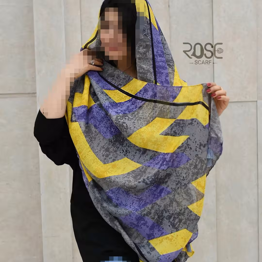 شال نخی منگوله دار با طرح هندسی در 6 رنگ