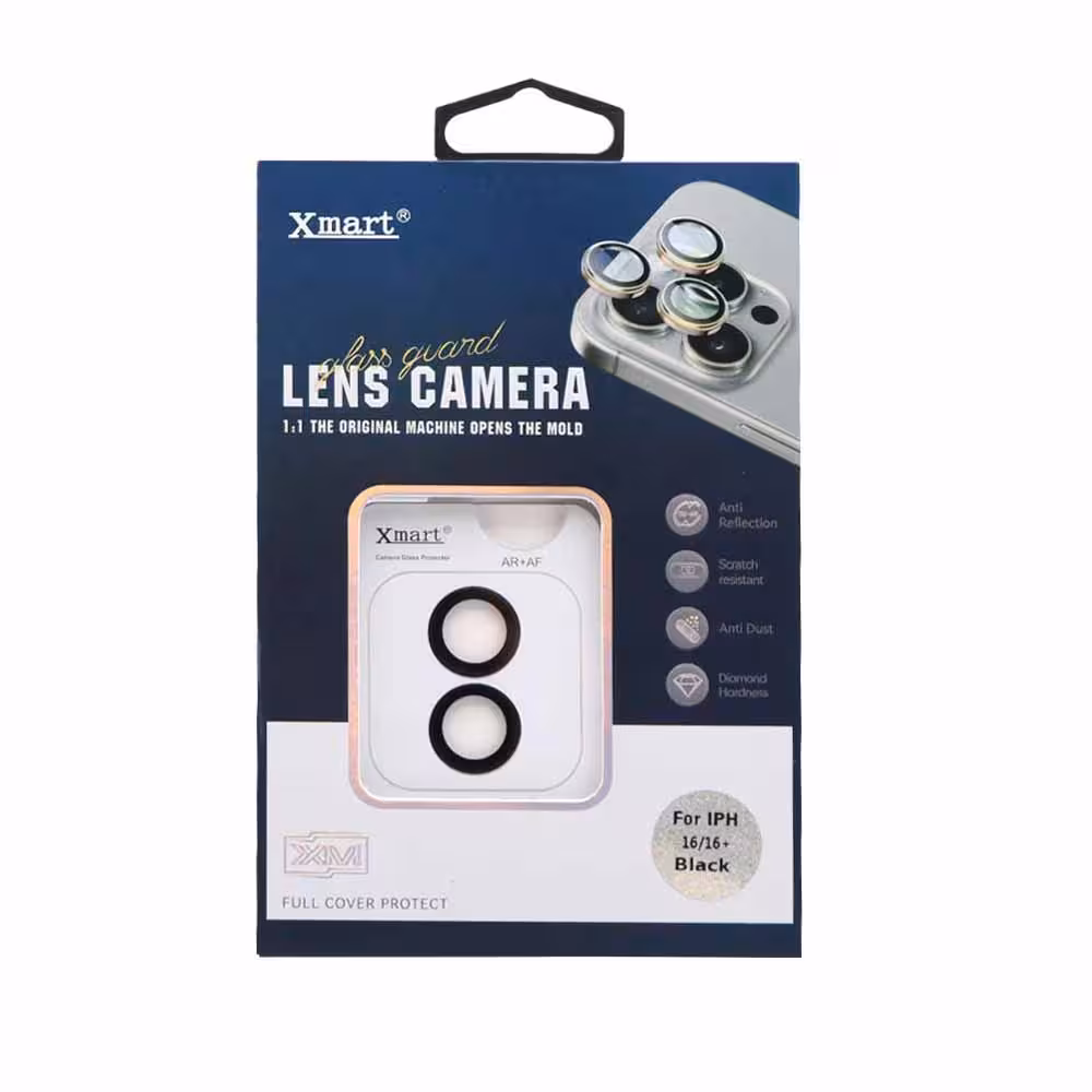 محافظ لنز اورجینال iPhone16 برند XMART مدل رینگی شابلون دار – رنگ مشکی