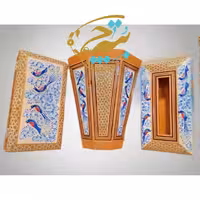 ست سه تیکه خاتم کاری جادستمالی ،جاکاردی،سطل مدل گل و مرغ آبی