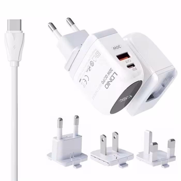 شارژر دیواری فست شارژ 30 وات الدینیو Ldnio مدل A2522C: با پشتیبانی از PD و QC3.0 همراه با کابل تایپ سی