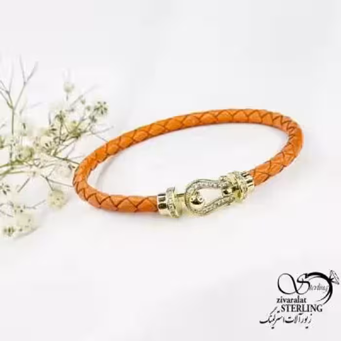 دستبند چرم نارنجی (امگا) با پلاک استیل کد 18871