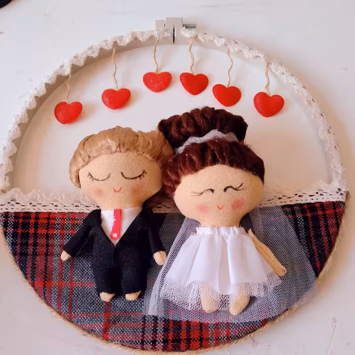 تابلو عروسکی مدل عروس و داماد روسی قطر 25 سانت . گالری سفید بخت