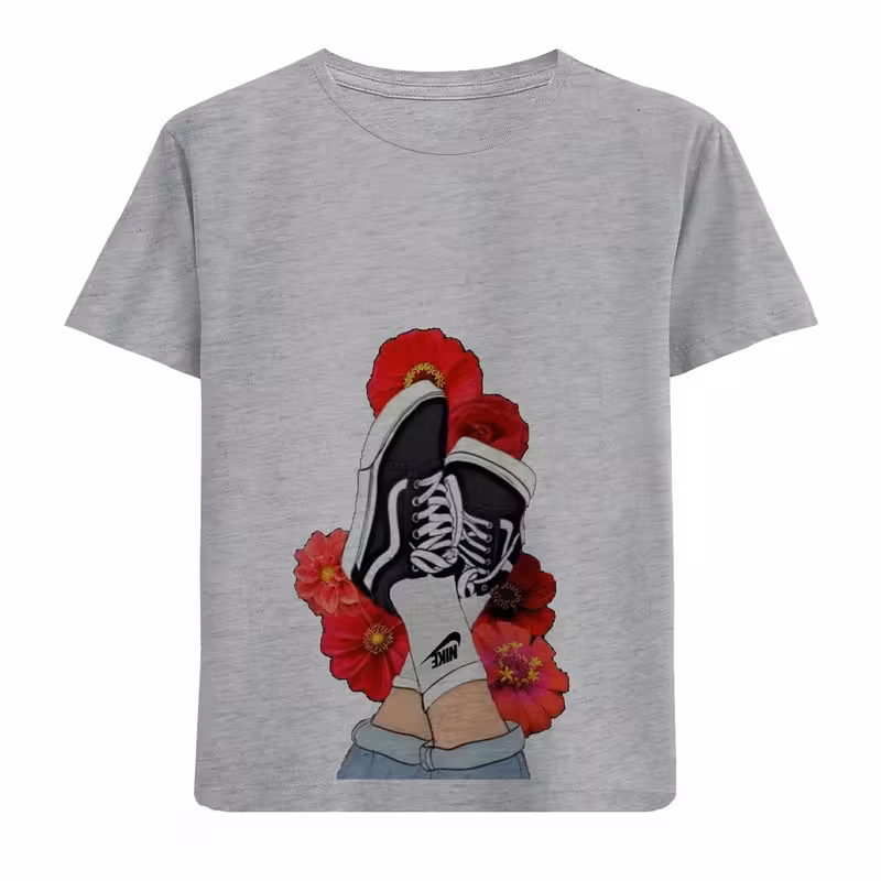 تی شرت آستین کوتاه دخترانه مدل پا و گل D333