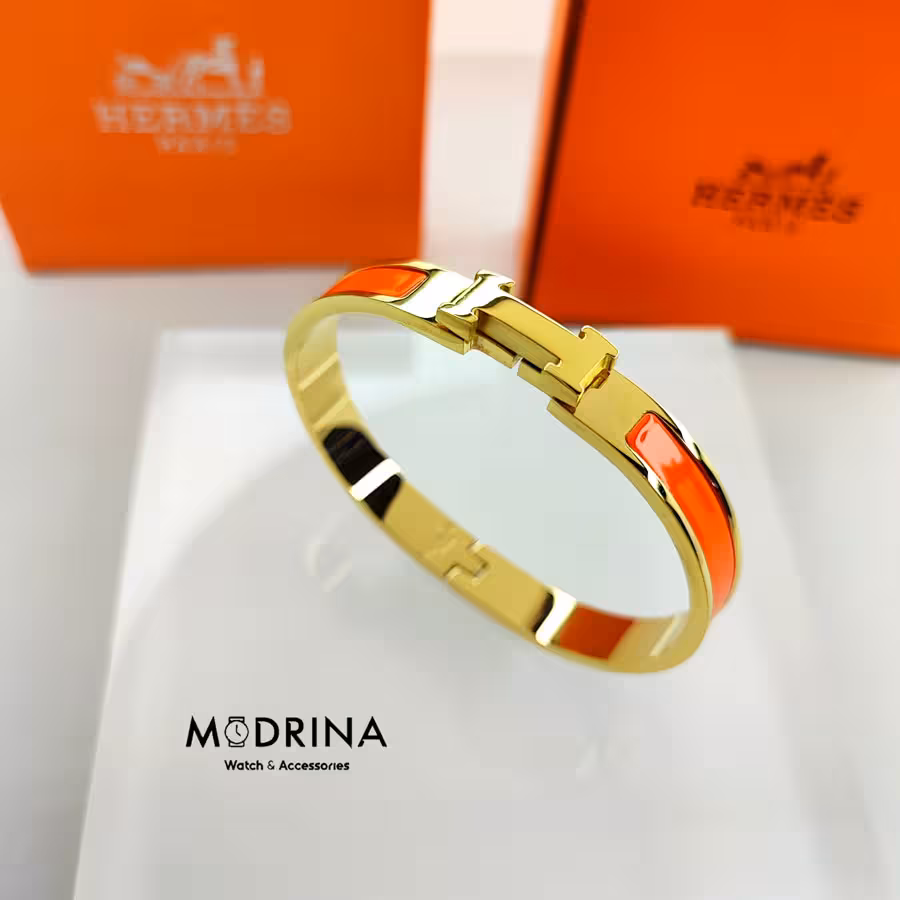 دستبند هرمس نارنجی طلایی مستر