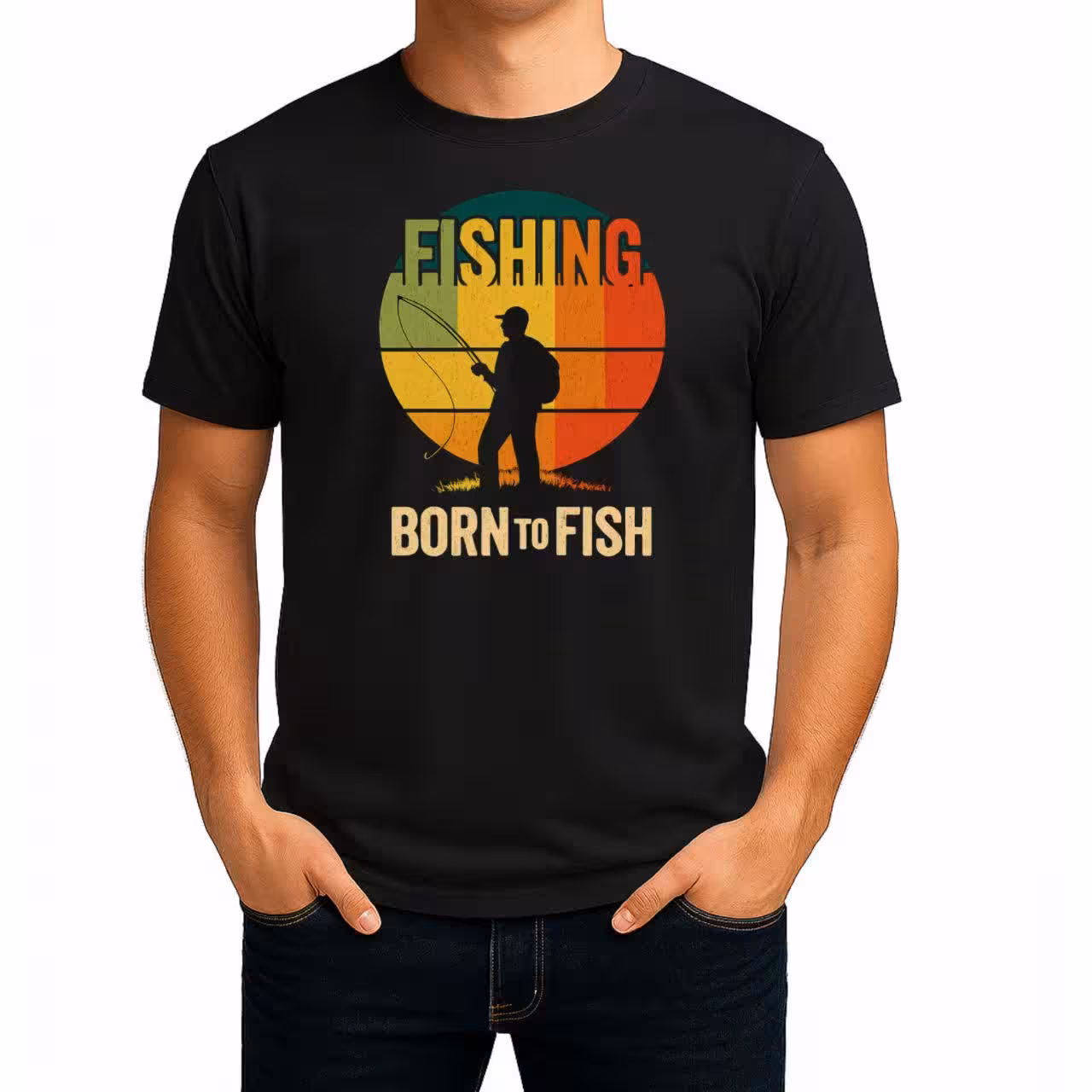تیشرت نخی مشکی طرح Born to fish