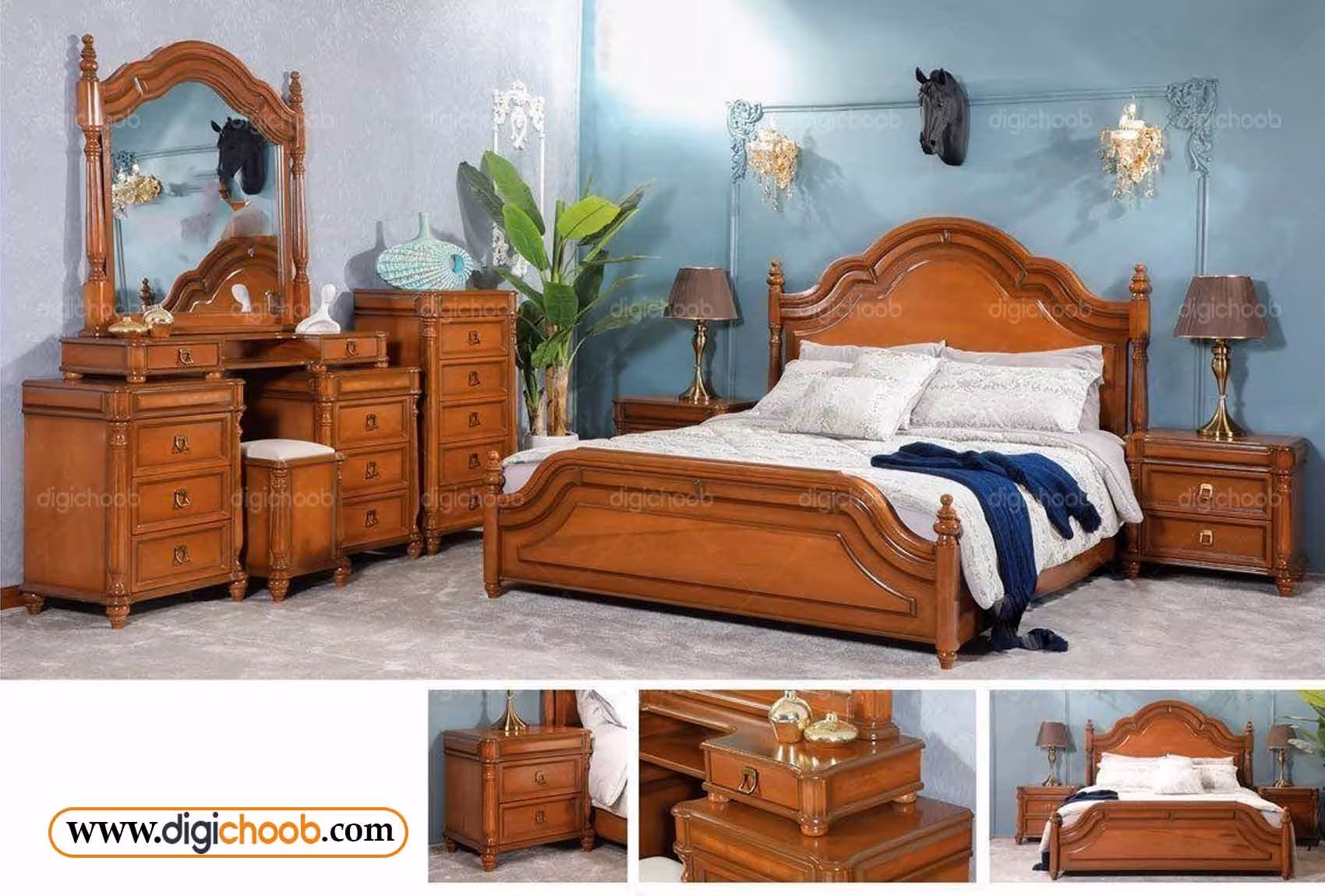 سرویس خواب دو نفره روکش چوبی فندقی سزار