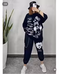 تیشرت شلوار  اسپرت طرح میکی جنس اسپان فلامنت فول وش