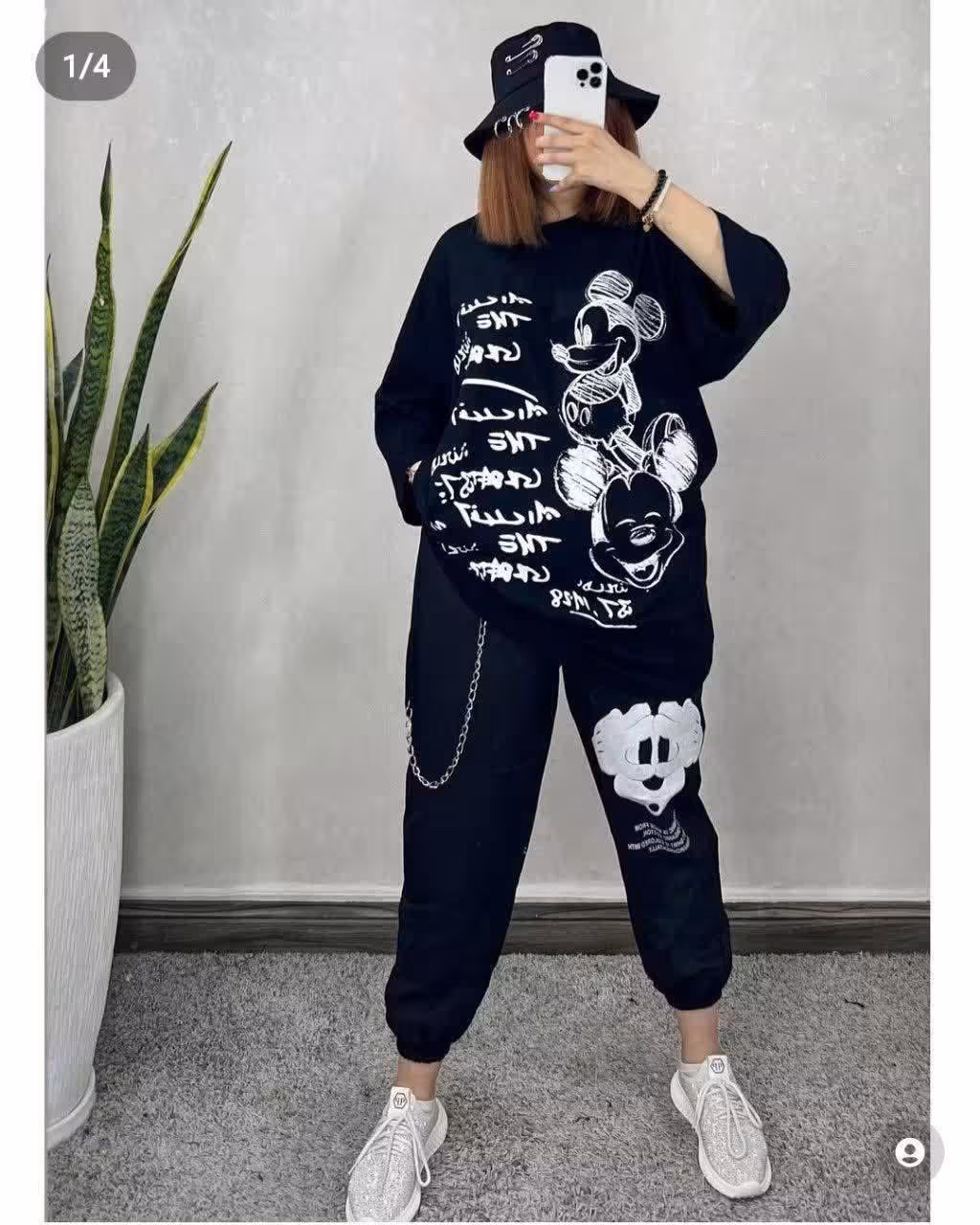 تیشرت شلوار  اسپرت طرح میکی جنس اسپان فلامنت فول وش