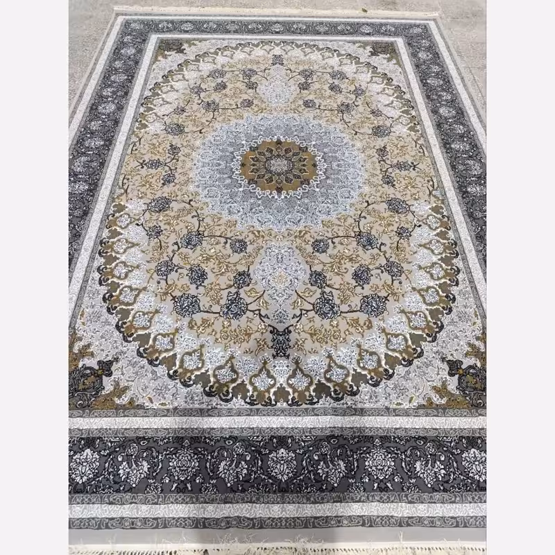 فرش ماشینی 6متری نقره ایی کاشان نقشه دانیال و تنوع رنگ