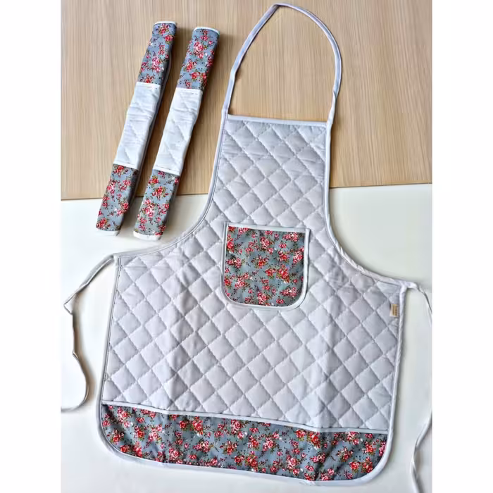 پیشبند تترون گلدار طوسی