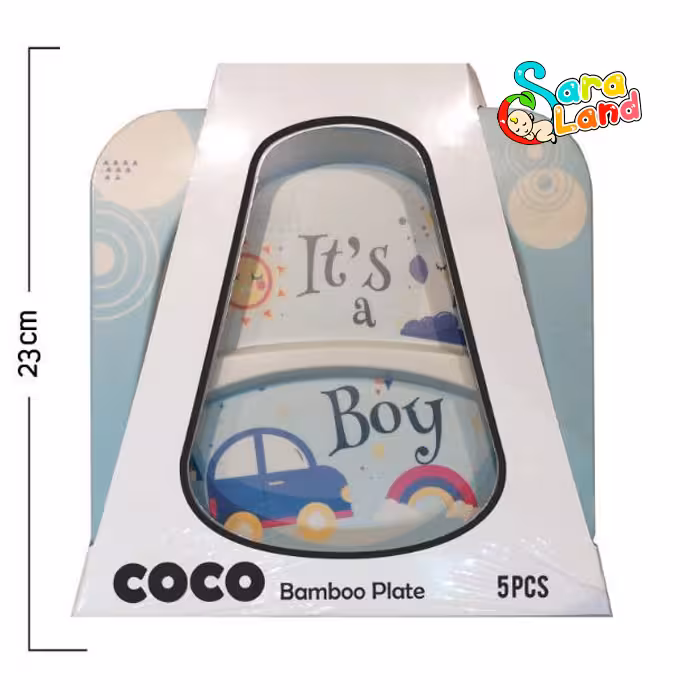 ظرف غذاخوری بامبو کودک 5 تکه مربعی طرح اتومبیل