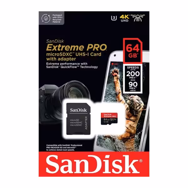 کارت حافظه میکرو اس دی 64 گیگابایت Sandisk Extreme Pro A2 U3 667X 200MB 4K