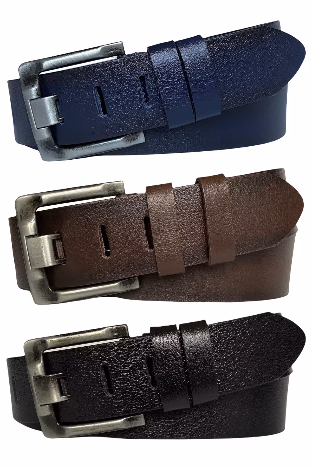 کمربند چند رنگ مردانه و زنانه ست 100% چرم اصل 3 زبانه پهن مشکی آبی سرمه ای قهوه شلوار جین 4.5 سانتی متری ورزشی GoDeri