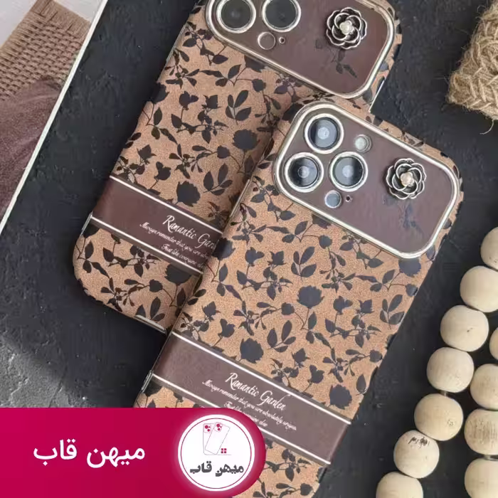 قاب موبایل آیفون گل رز رمانتیک گاردن قهوه ای - کد (65238)