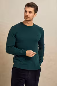 پلیور سبز مردانه ژاکت یقه دوچرخه تیره اسمایل SMILE