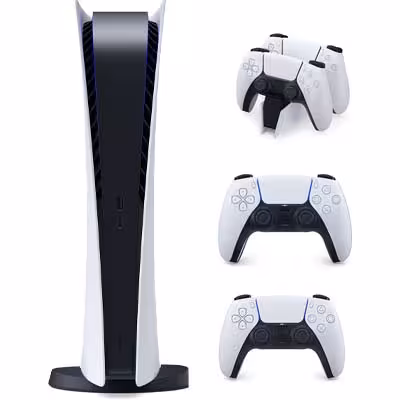 کنسول بازی سونی اروپا مدل پلی استیشن (Playstation 5 (1216 Digital به همراه یک دسته سفید و پایه شارژ