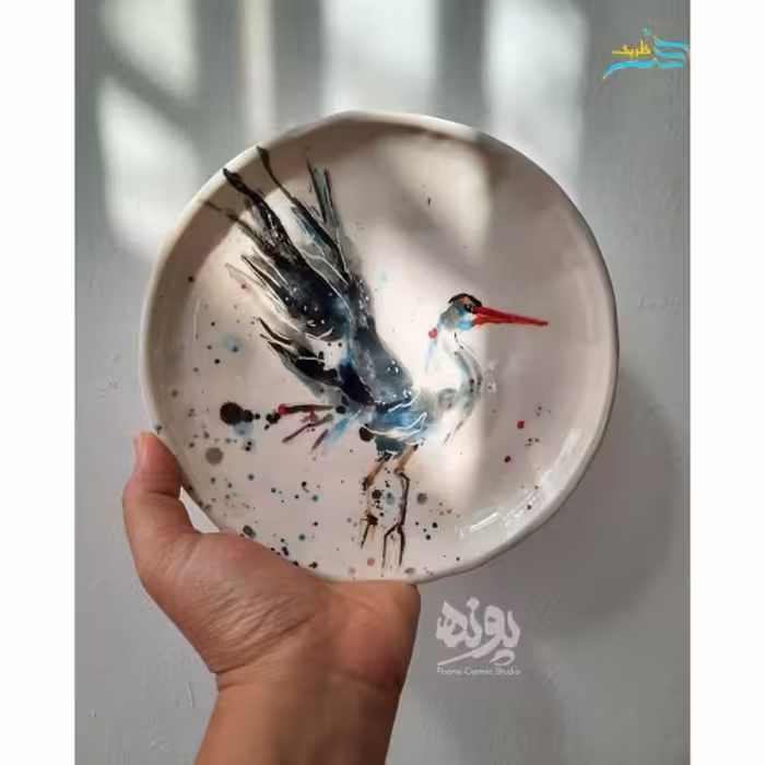 بشقاب سرامیکی طرح لک لک، رنگ ثابت، کیفیت بالا