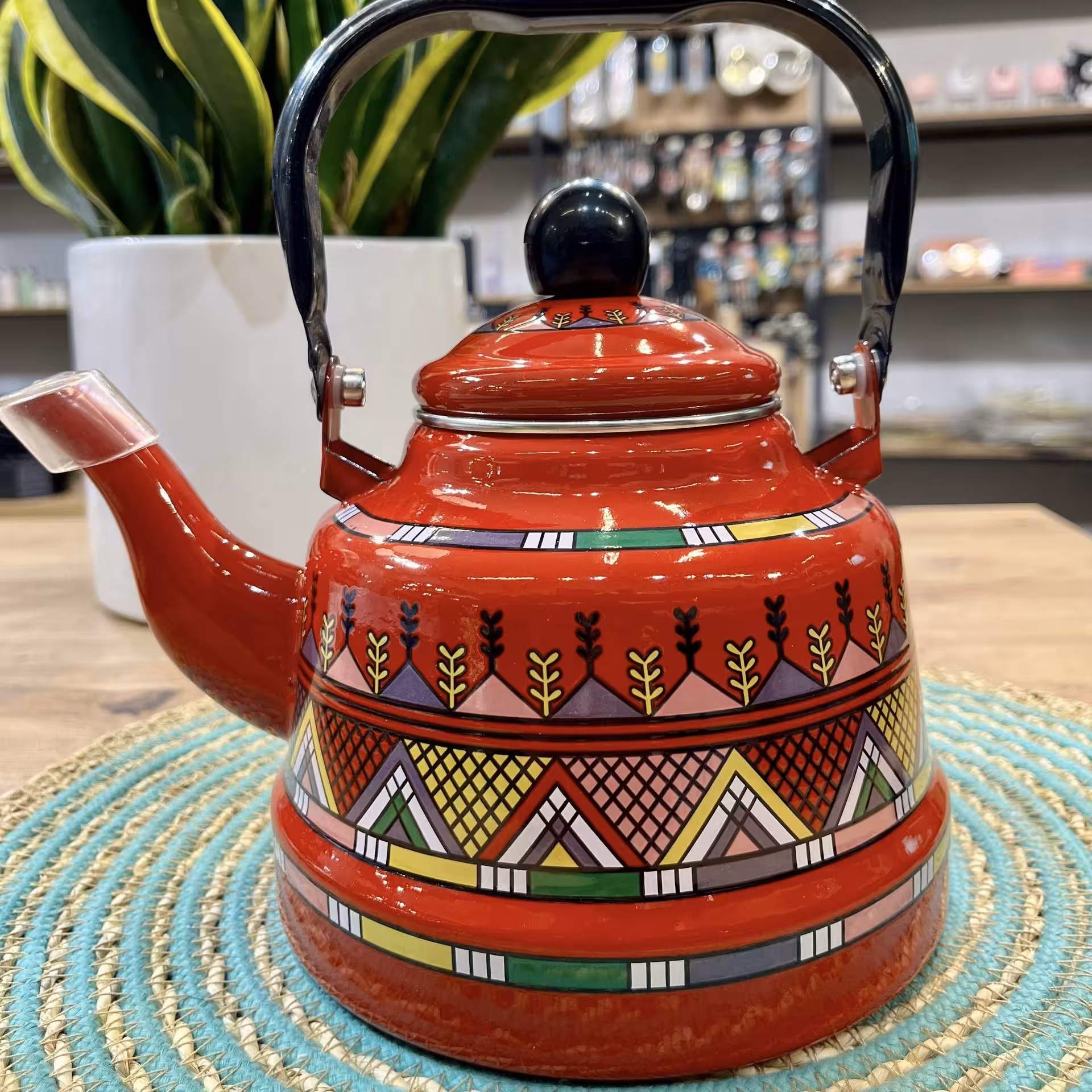 کتری لعابی 1.7 لیتر طرح مراکشی قرمز