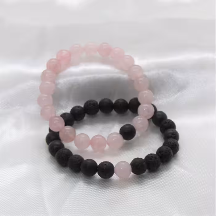 دستبند مدل رز کوارتز و لاوا کشی بسته 2 عددی