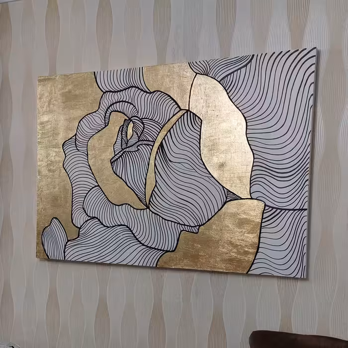 تابلو نقاشی ورق طلا مدل رز کد 390