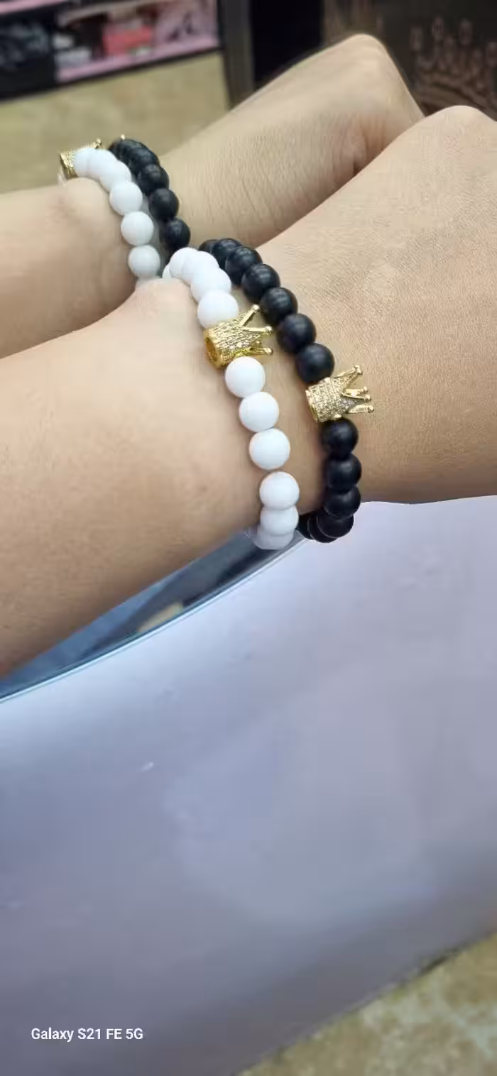 دستبند ست سنگ با پلاک تاج