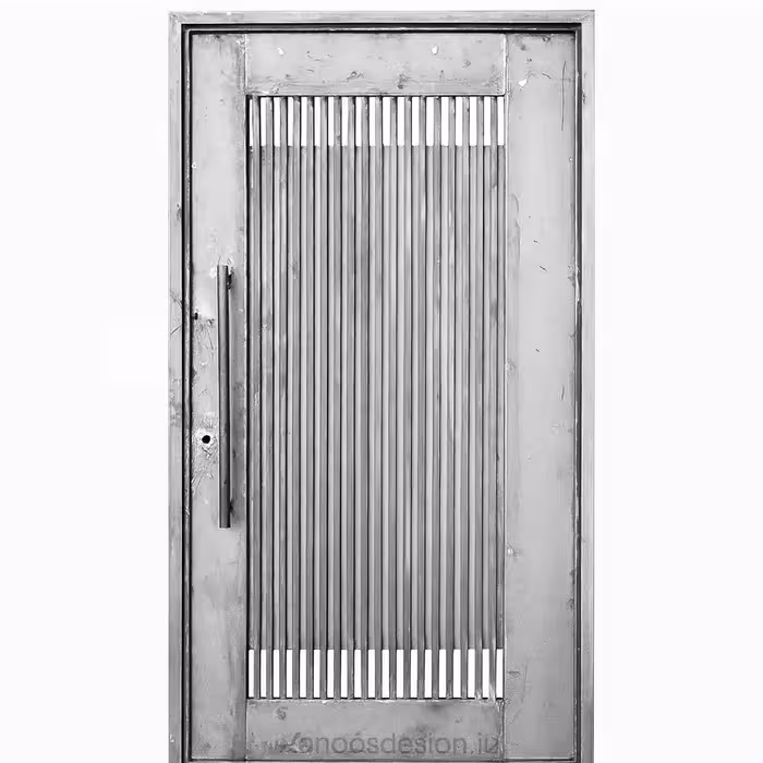 درب حیاط آهنی مدرن طوسی تیره با طرح کرکره‌ای عمودی – کد 30168