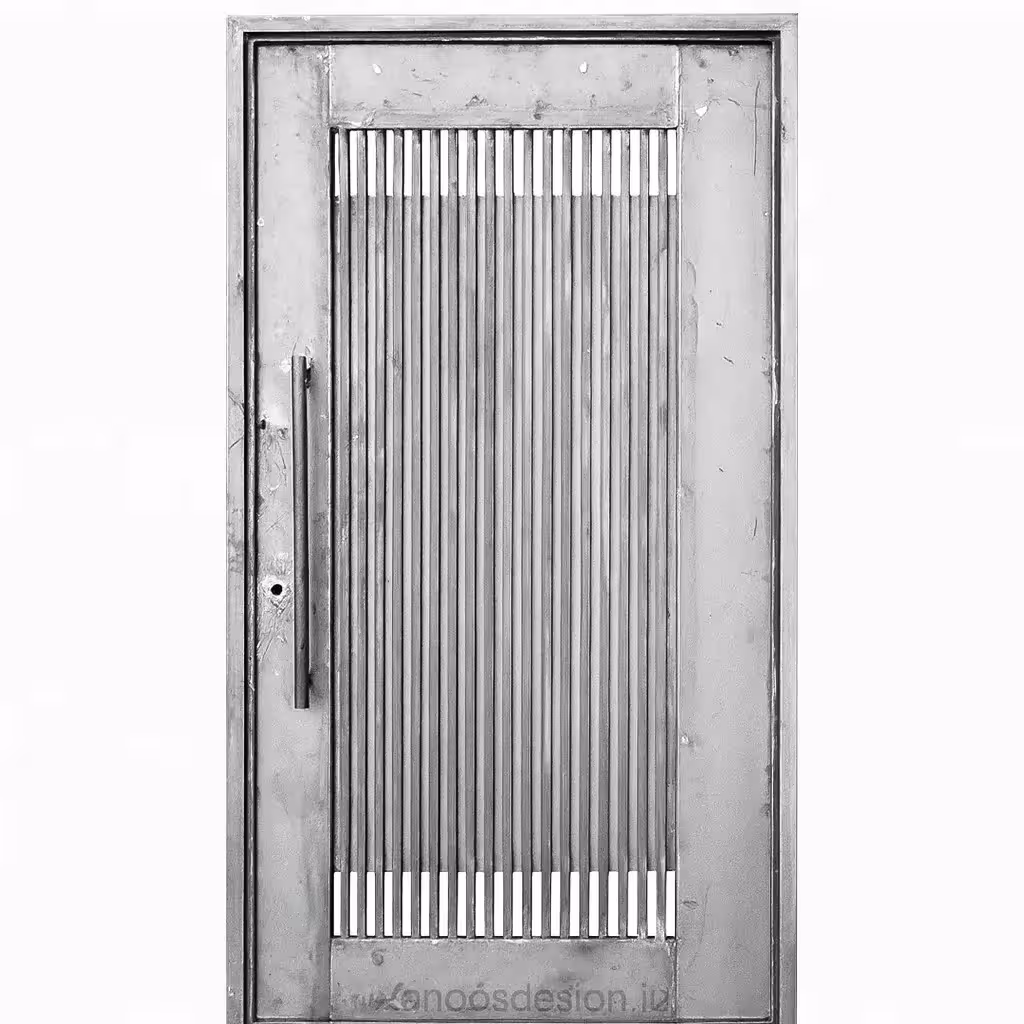 درب حیاط آهنی مدرن طوسی تیره با طرح کرکره‌ای عمودی – کد 30168