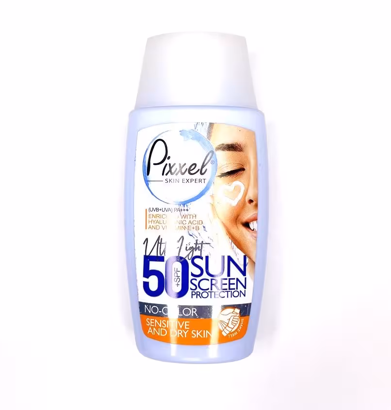 کرم ضد آفتاب بی رنگ پیکسل SPF50 مناسب پوست حساس و نرمال _ حجم 50 میلی لیتر