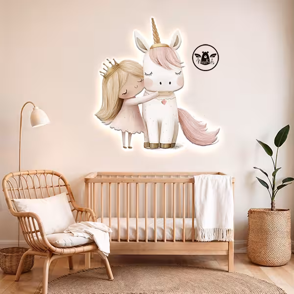 پنل نوری طرح دختر و یونیکورن