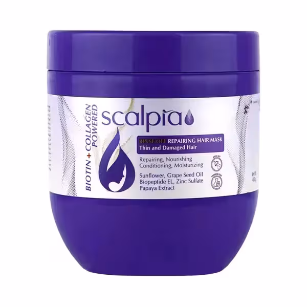 ماسک موی داخل حمام حاوی بیوتین و کلاژن مناسب موهای نازک و آسیب دیده اسکالپیا