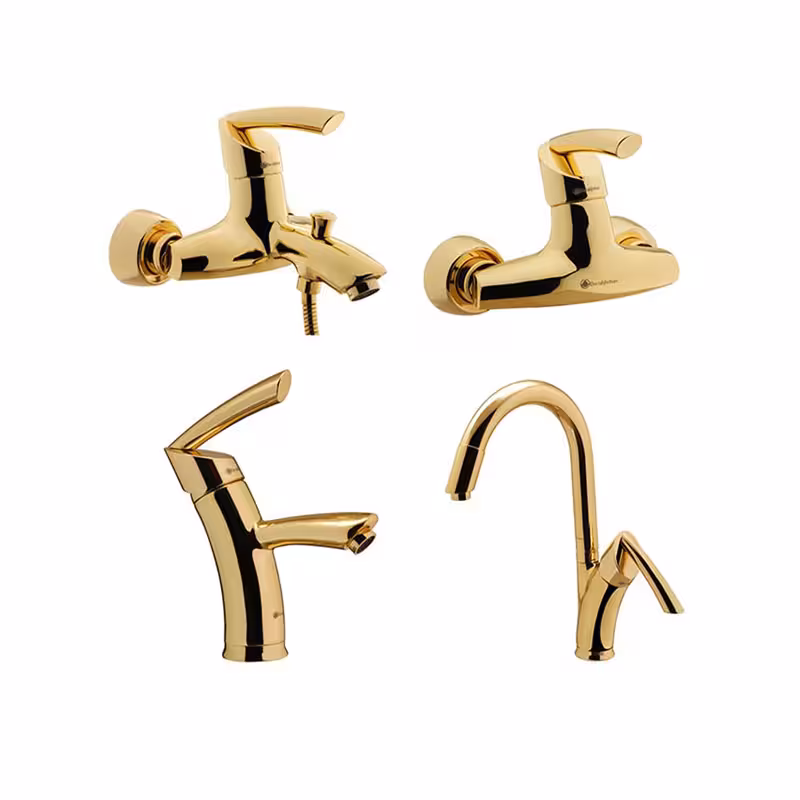 ست چهار تکه شیرآلات درخشان مدل تاپ طلایی