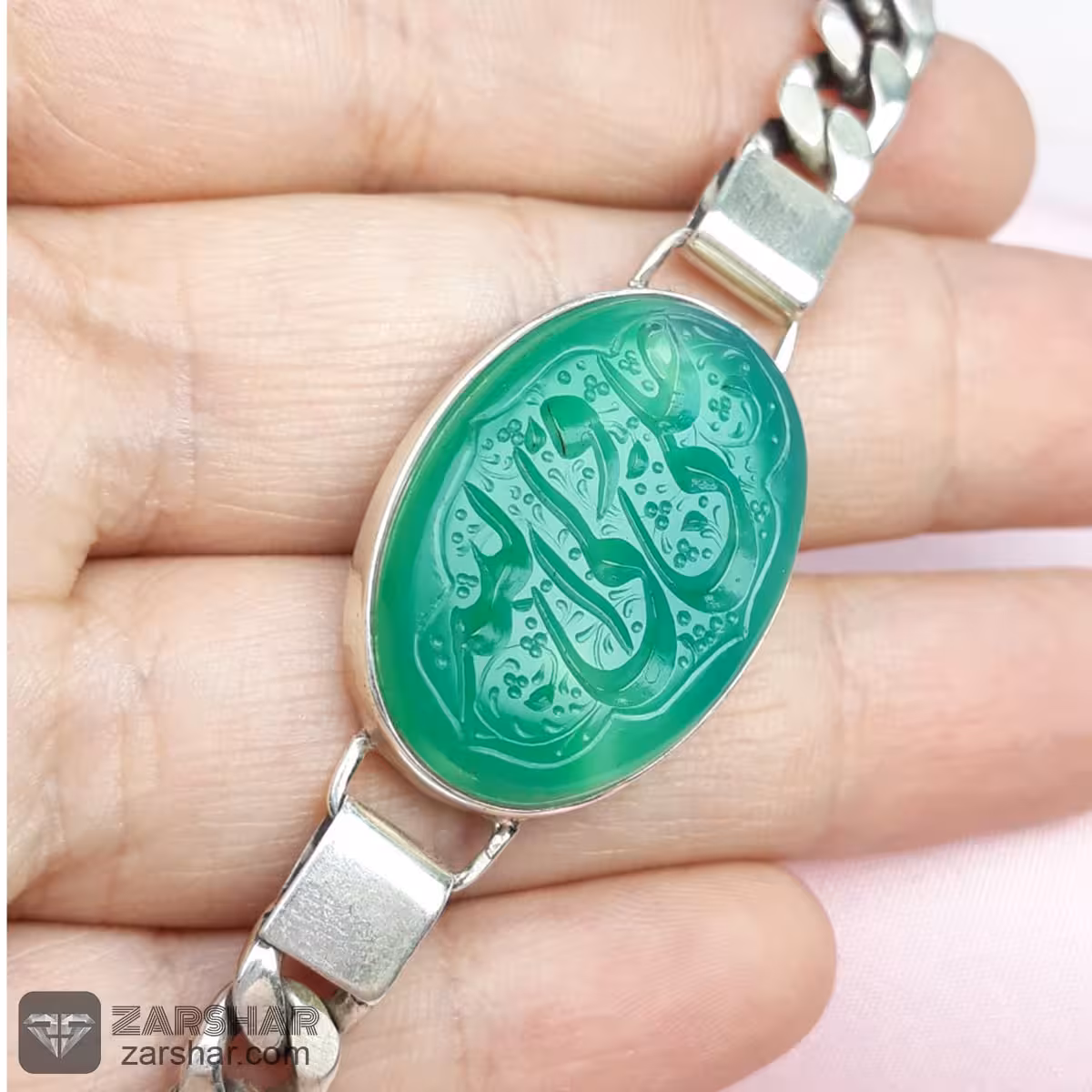 دستبند عقیق سبز خطی علی ولی الله