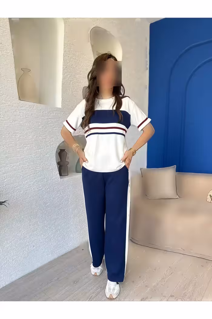 ست لباس راحتی و شیک با پارچه modal راه‌دار و لاستیکی، مناسب برای استفاده روزمره و تابستانی. - 11123