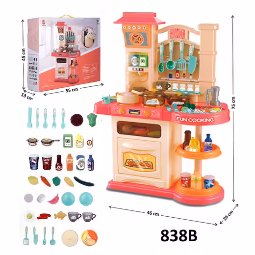 آشپزخانه بزرگ کودک با سینک ظرفشویی با ریزش آب مدل 838b