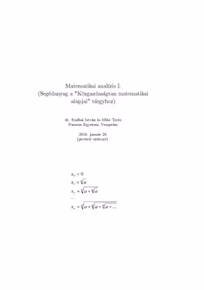 خرید و دانلود نسخه کامل کتاب Matematikai analízis 1.